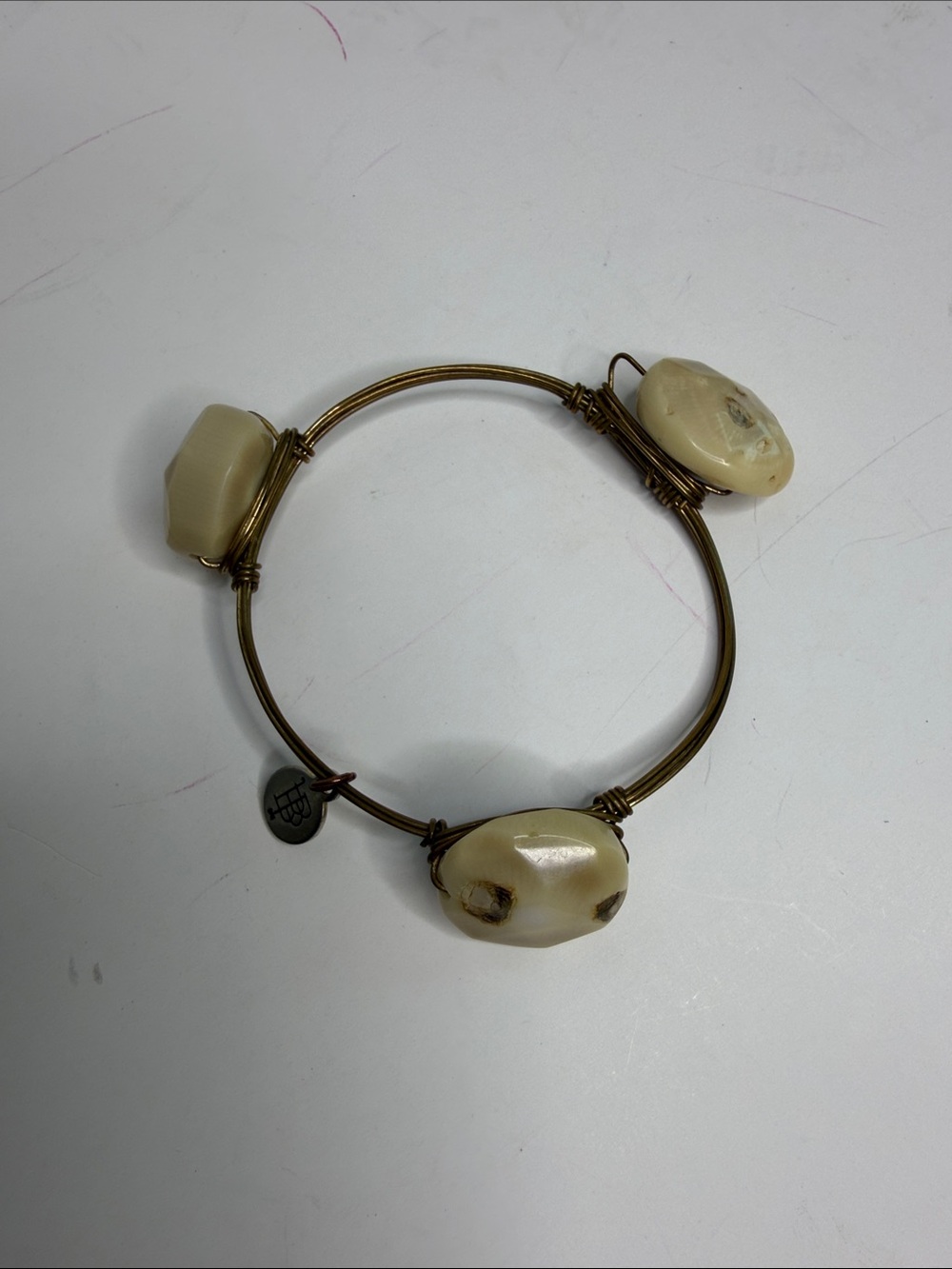 3 for $20 BOURBON and BOWTIE Gold Tone Wire Bracelet Bangle Tan Brown Stones
